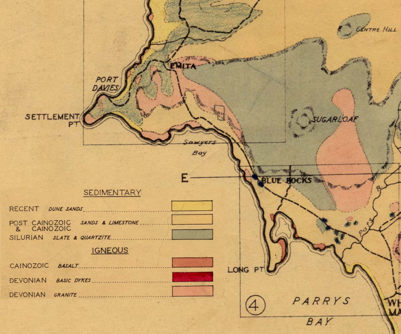geological map detail of Allports Beach area