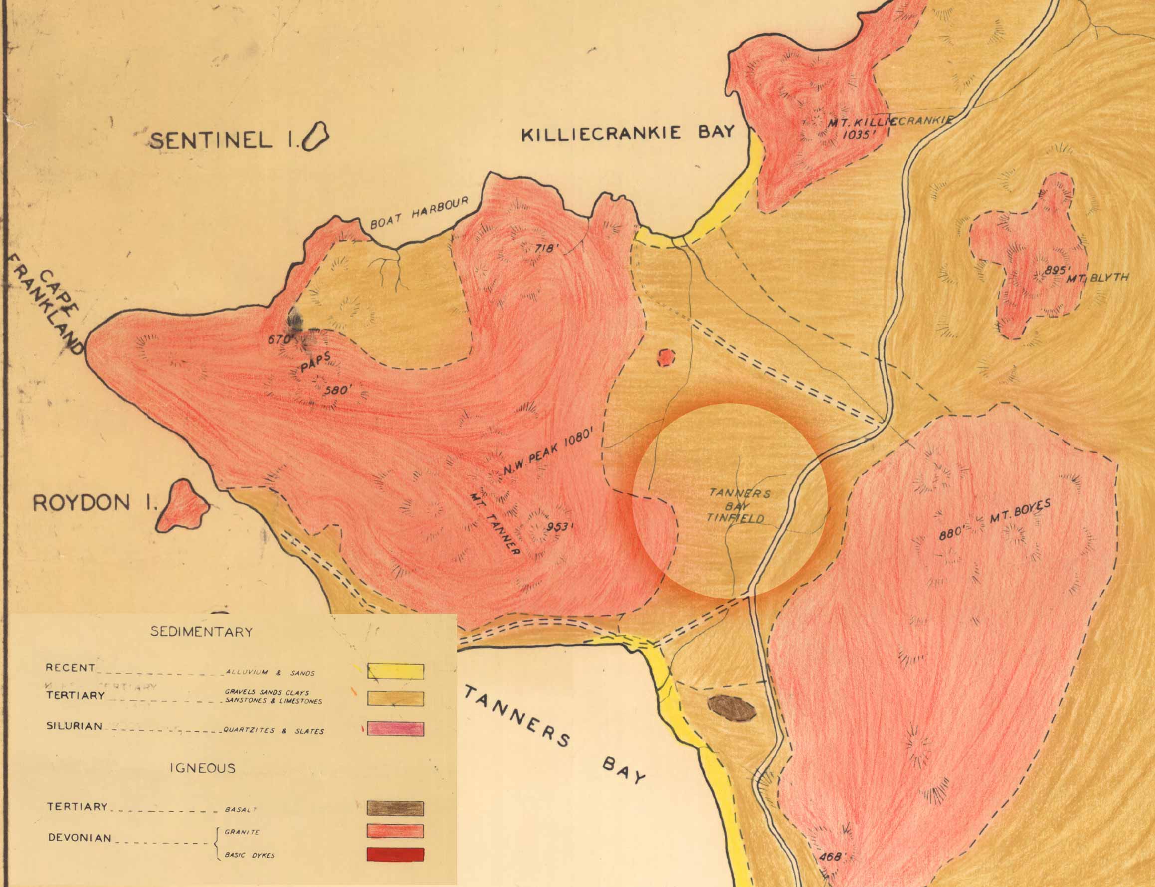 geological map detail of Settlement point area